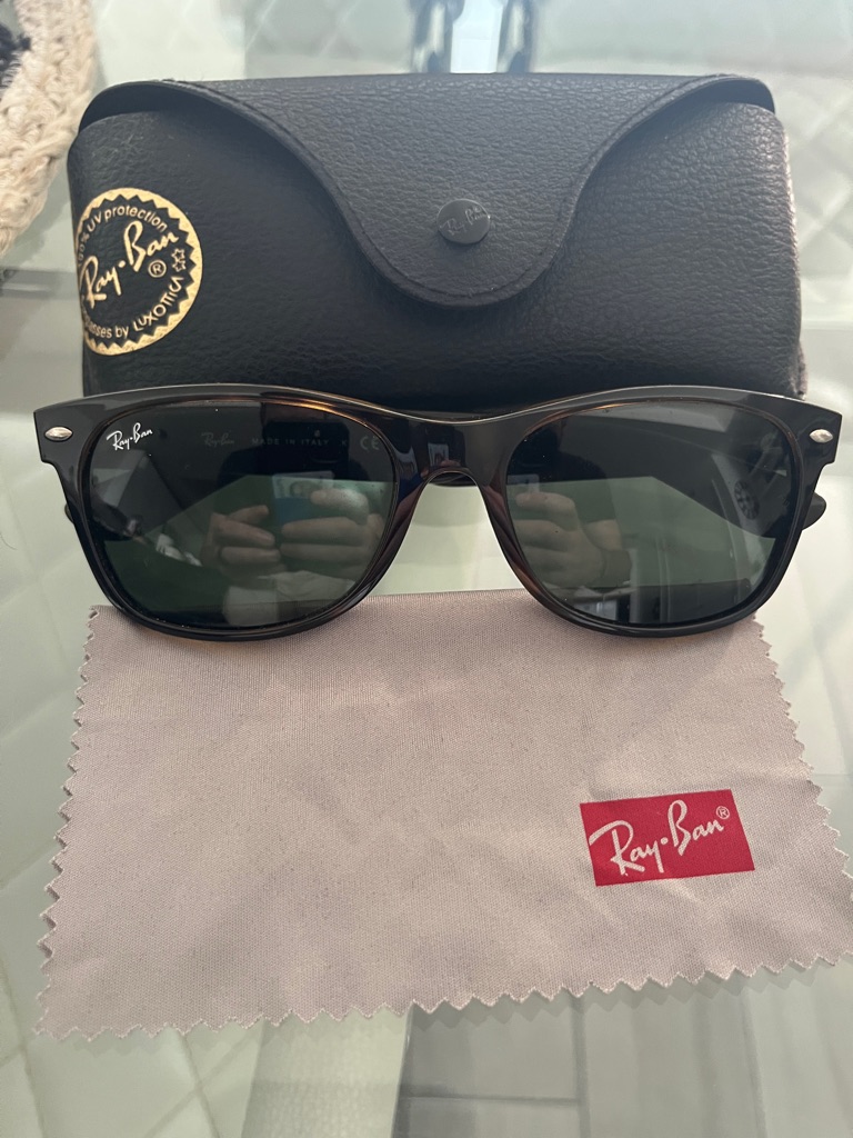 Ray-Ban New Wayfarer Sunglasses In Dark Tortoise With Green Lenses
